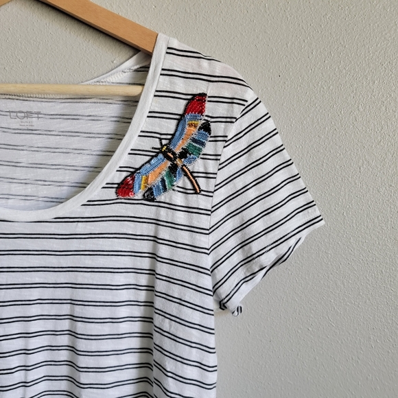 LOFT Striped T-Shirt with Sequin Beaded Dragonfly - Picture 2 of 4